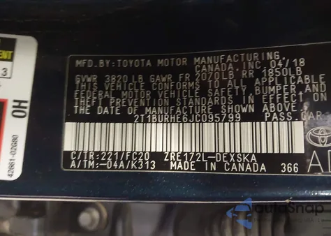 2018 Toyota Corolla Se из США, поврежденный, VIN 2T1BURHE6JC095799